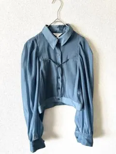 MOUSSY シアー パフスリーブ 長袖シャツ ブルーのサムネイル