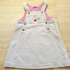 familiar ジャンバースカート 90 ベージュ りんごとクマの刺繍