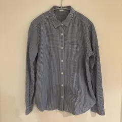 GU ネイビー・ホワイトチェック柄長袖シャツ