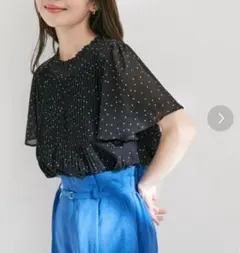 VIS【洗える】フレアーシフォンプリーツ半袖ブラウス