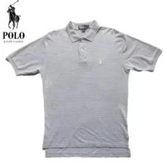 90s ポロラルフローレン ポロシャツ グレー ボーダー 刺繍ロゴ L