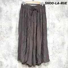 美品【シューラルー】シワ加工 ガウチョパンツ ブラウン 焦茶 ウエストゴム M