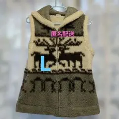 mauve フード付きニットベスト.ルームウェア、防寒ベスト.部屋着