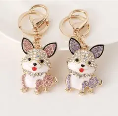 犬 キーホルダー チャーム　コーギー（ピンク）
