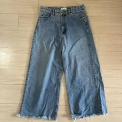 ザラZARAワイドデニムジーンズ裾切りっぱなしサイズ40ブルー