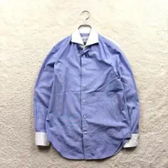 ユニバーサルランゲージ/M相当/青×白/オープンシャツ/クレリック/長袖/春夏のサムネイル