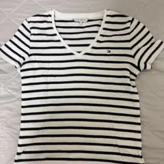 TOMMY HILFIGER VネックTシャツ ネイビー/ホワイト