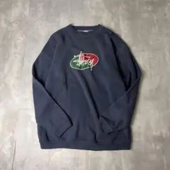 90's OLD STUSSY ステューシー 刺繍ロゴ スウェット ネイビー 紺