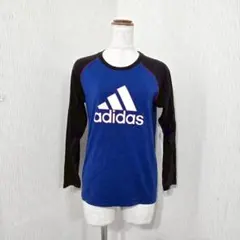 アディダス ラグランロンT（キッズ150）スポーツ長袖 ロゴ ブルー×ブラック