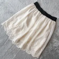 ⭐️MKミッシェルクラン 刺繍シフォンスカート 白 38 M ひざ丈 ウエストゴムのサムネイル