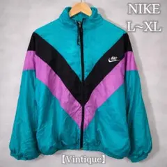 90s NIKE ナイロンジャケット 緑紫 刺繍ロゴ