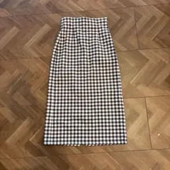 gu レースアップナローミディースカート タイトスカート　ブラウン　S チェック