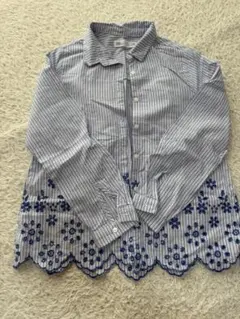 ZARA 134cm ストライプ花柄刺繍 長袖シャツ