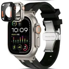 Apple Watch バンド 44/45/46mm チタンメタル 全面カバー付
