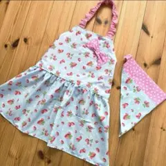 着脱簡単！ 子供エプロン 120 〜 130 エプロンドレス風☆ 三角巾セット