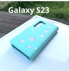 【新品未使用】Galaxy S23 ケース 手帳型 グリーン 桜 手帳型ケース