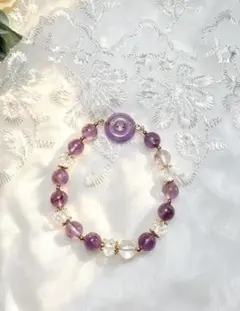 天然石 アメジスト 水晶 ブレスレット 平安扣