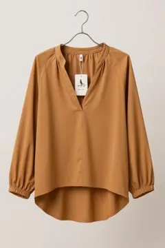 Fashion キャメル Vネック 長袖ブラウス