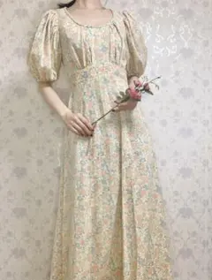 80年代 80's 花柄 パフスリーブ ワンピース - メルカリ