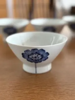 浜陶 波佐見焼 和山窯 flowers くらわんか碗 茶碗 一輪花柄 4個