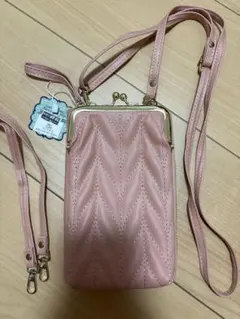 がま口 スマホショルダーバッグ 2way 長財布　ピンク
