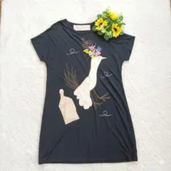 l'atelier du savon ロングTシャツ F 黒 刺繍 花 鶴のサムネイル