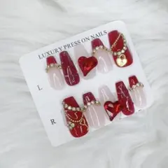 ♡クリスマス　フレンチガーリー　ゴールド 赤 ハート ネイルチップ 現品 ♡