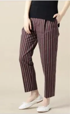 BEAUTY&YOUTH マルチストライプテーパードパンツ リネン コットンS