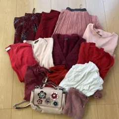 【まとめ売り】赤系 レディース カーディガン　スカート等　13点