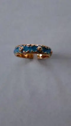ゴールド・ターコイズブルー　エナメルリング　フリーサイズ