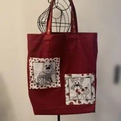 ロラライハリス生地　Puppy Loveパネル使用大きめお買い物バッグ