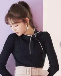 WILLSELECTION ♡配色リボンネック長袖ニット黒タグ付きのサムネイル