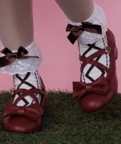 axes femme kawaii クロスベルトリボンパンプス L（ワイン）