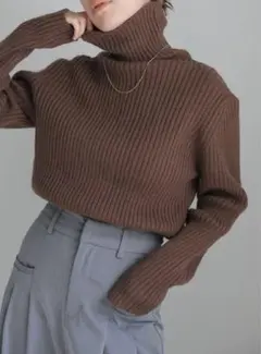 【SelectMOCA】タートルネックリブニット フリーサイズ ブラウン