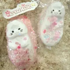 Sakuraスクイーズ ビーズシャリあざらし双子ちゃんセット ピンクカラフルのサムネイル