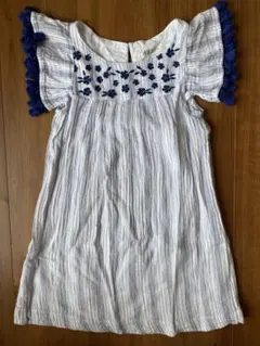 H&M フリンジ　タッセル　刺繍入りストライプワンピース 100cm