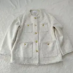 PLST プラステ ツイードノーカラージャケット 金ボタン