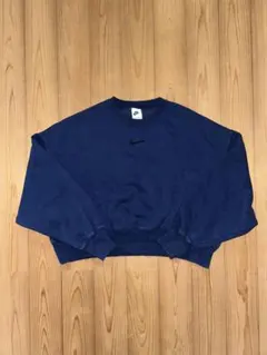 NIKE ナイキ ワンポイント スウォッシュ 短丈 トレーナー XS ネイビー