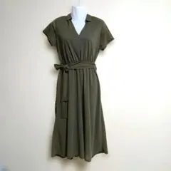 CECIL McBEE ベルト付きオリーブワンピース M 半袖 ウエストリボン