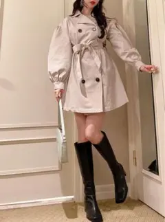 grl リボンベルト付きボリュームスリーブミドル丈トレンチコート k8939a