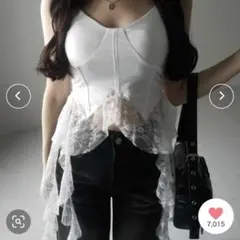 レースフリルレイヤードビスチェキャミソール　ホワイト/me+em select