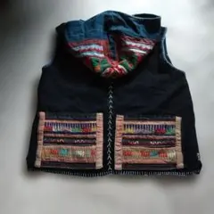 赤ザオ族　ロングジャケット　藍染め　手刺繍　ヤオ族　ザオ族　民族　ビンテージ 赤ザオ族 ロングジャケット 藍染め 手刺繍 ヤオ族 ザオ族 民族