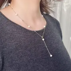 ネックレス 淡水パールY字ネックレス 調節可能 レディース アクセサリー 上品