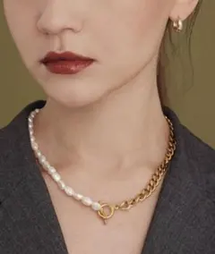 CENE セネ　パールアンカーチェーンネックレス　ゴールド