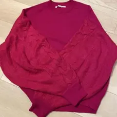 KBF ピンク 長袖ニット ケーブル編み