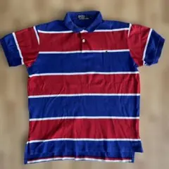 90s USA製　ポロラルフローレン　半袖ポロシャツ　トリコロール　刺繍ロゴ