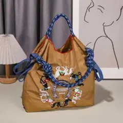 2WAY 刺繍バッグ エコバッグ 馬柄 トートバッグ Mサイズ