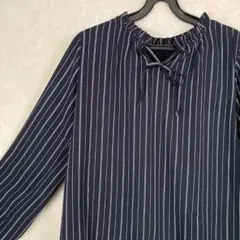 【匿名配送　即日配送】ネイビー ストライプ 長袖シャツ　袖シアー
