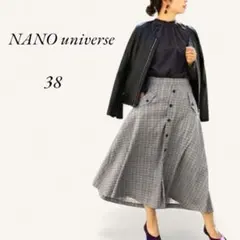 【美品】 ナノユニバース ロングフレアスカート グレンチェック グレー M