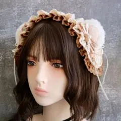 くま耳 ヘアドレス ロリータ 甘ロリ レース リボン　ヘッドドレス　姫系 リボン